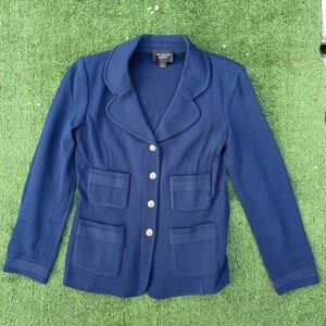 St John Caviar Women's Navy Wool Blend Blazer with Gold button accents size 6